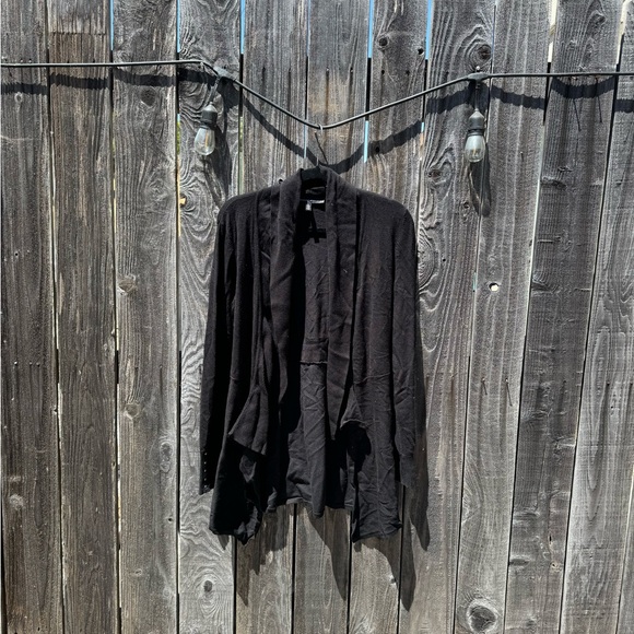 White House Black Market Black Waterfall Style Cardigan Sweater Metal Rivet Med - Picture 1 of 16